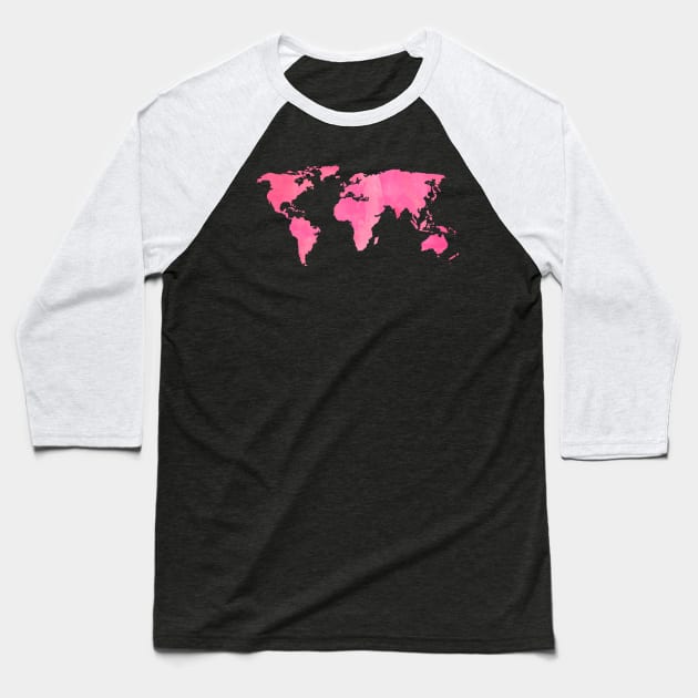 World Map Pink Baseball T-Shirt by lolosenese